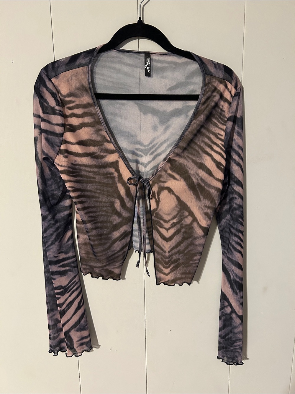 Sheer Tie-Front Zebra Print Crop Top - Pink Taupe